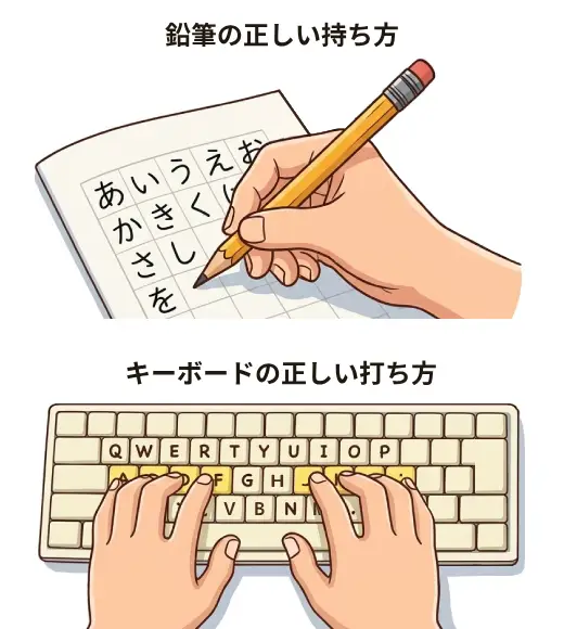 正しい鉛筆の持ち方とキーボードの正しい打ち方